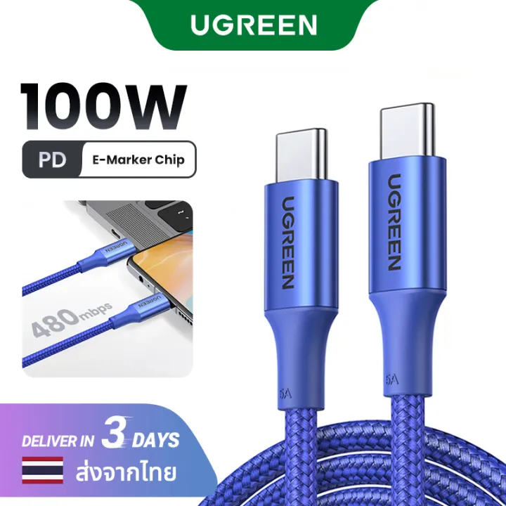 Blue UGREEN 100W USB-C cable, model 70427, in the 2m option